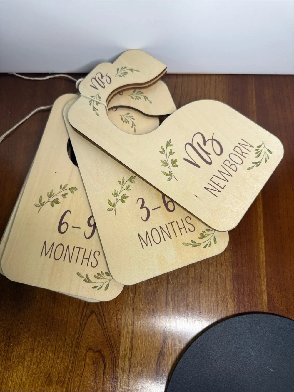 Set of 8 Wooden Newborn to 24-Month clothes size closet divider Hangers